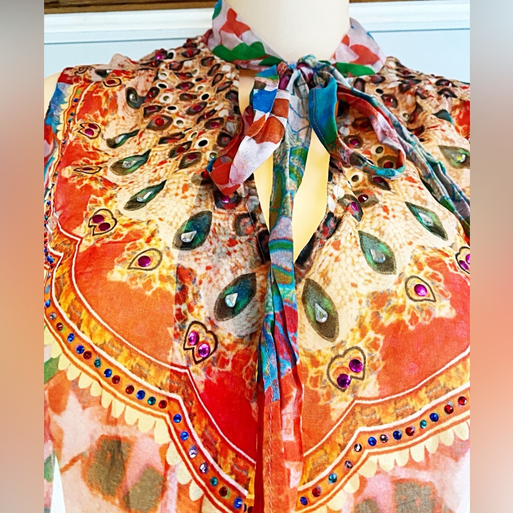 Bejewelled Silk Colourful Top